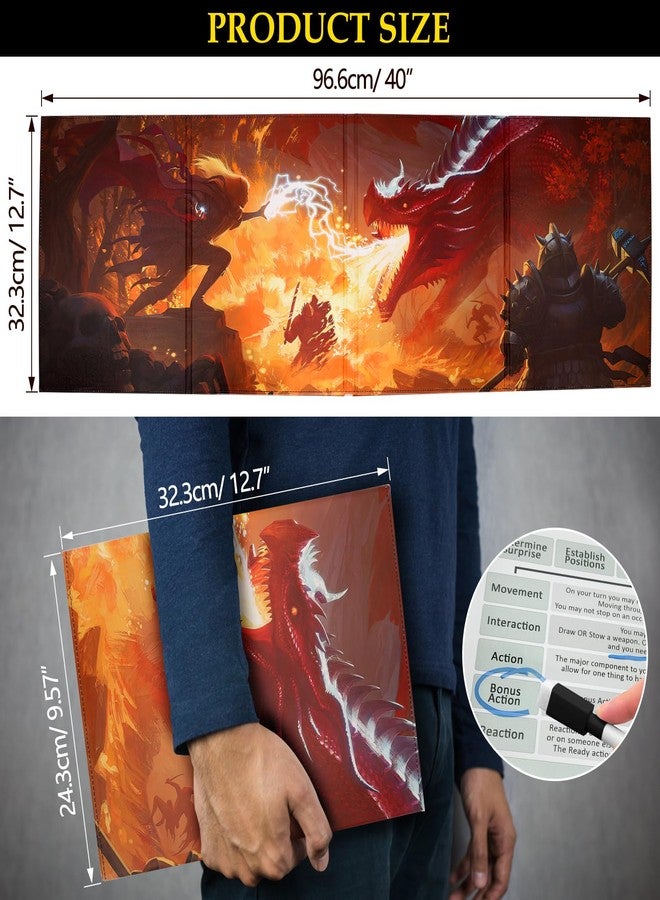 sabermaster DND DM Screen, Dungeons and Dragons Master Screen Leather,4 Wet-Erase Function Pockets,DND Game Accessories for TRPG,with 4 Panels Master Screen Inserts (Screen A) - Image 2